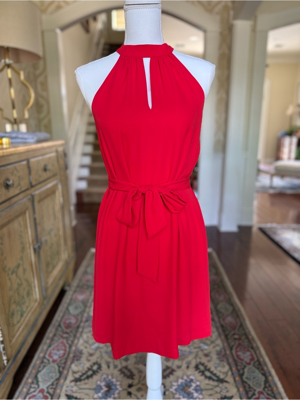 Red Halter Optional Tie-Waist Short Dress